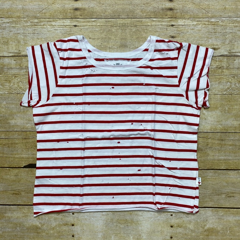 T2love stripe distressed T-shirt
